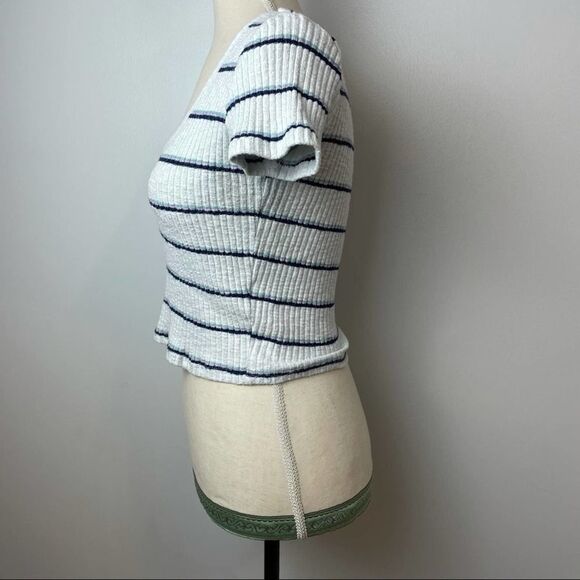 Forever 21 Solid White & Blue Striped Crop Top Cotton Blend Short Sleeve size M - Picture 7 of 10
